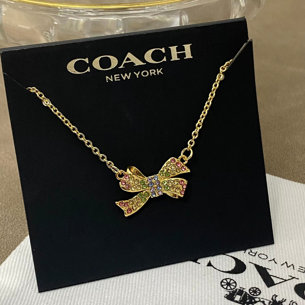 Coach Metal Colorful Rhinestone Bow Necklace - Picture 6 of 6